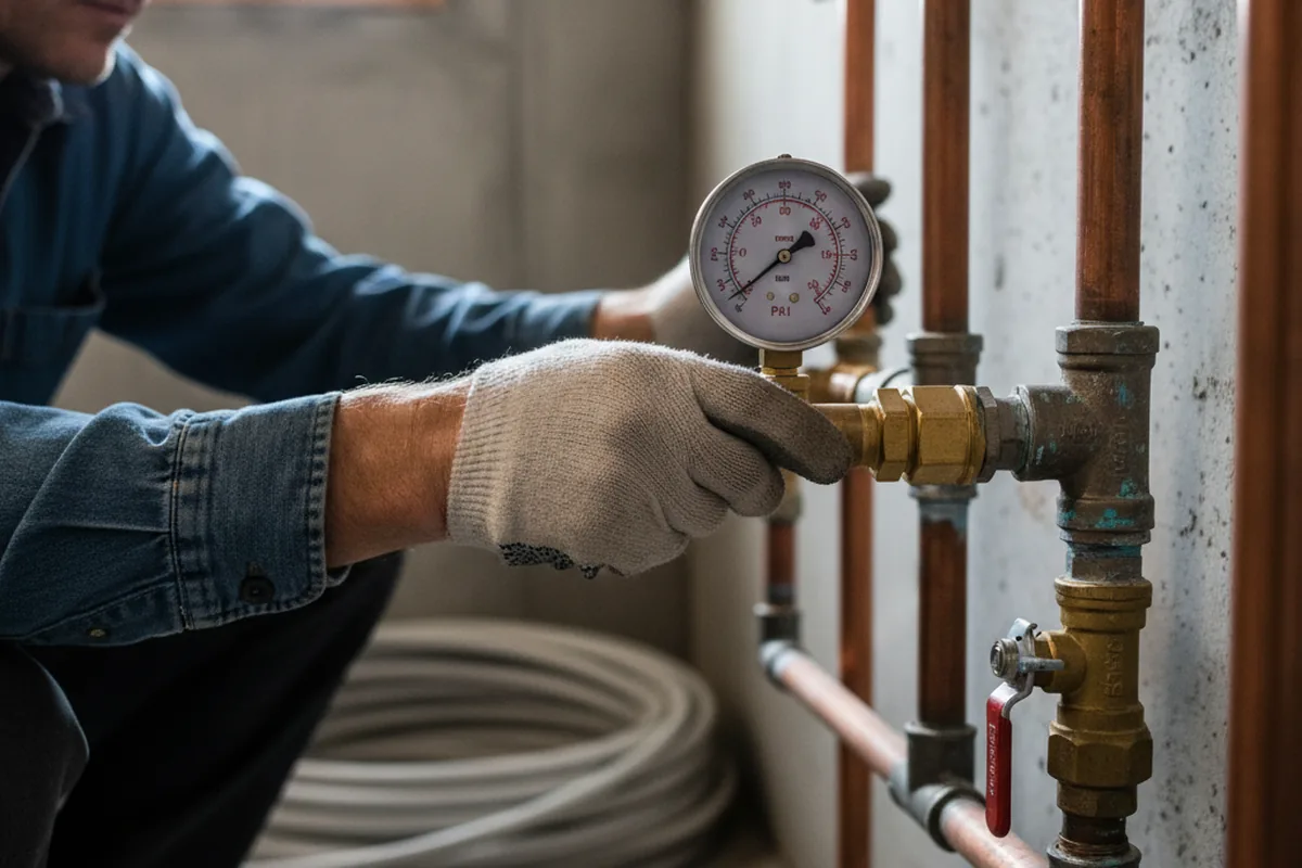 Pressure testing a repaired line during Water Line Repair in Golconda
